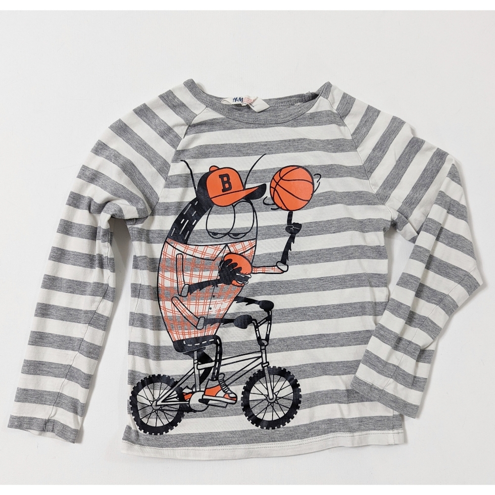 H&M Striped Long Sleeve Shirt with Cartoon Basketball Print Size 6-8 Years